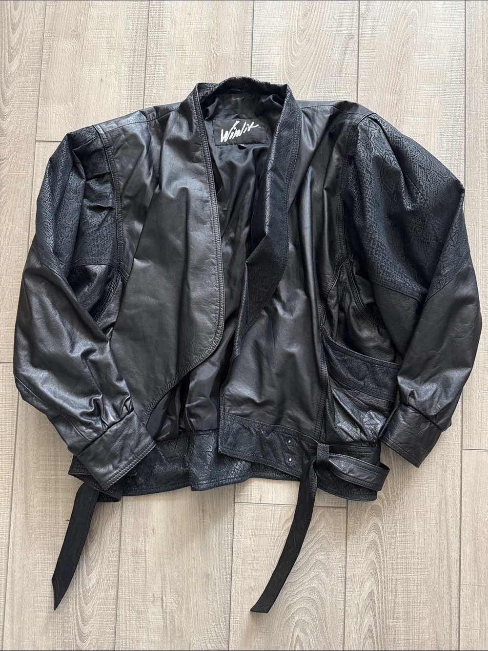 Black Leather Bomber Jacket - Women's